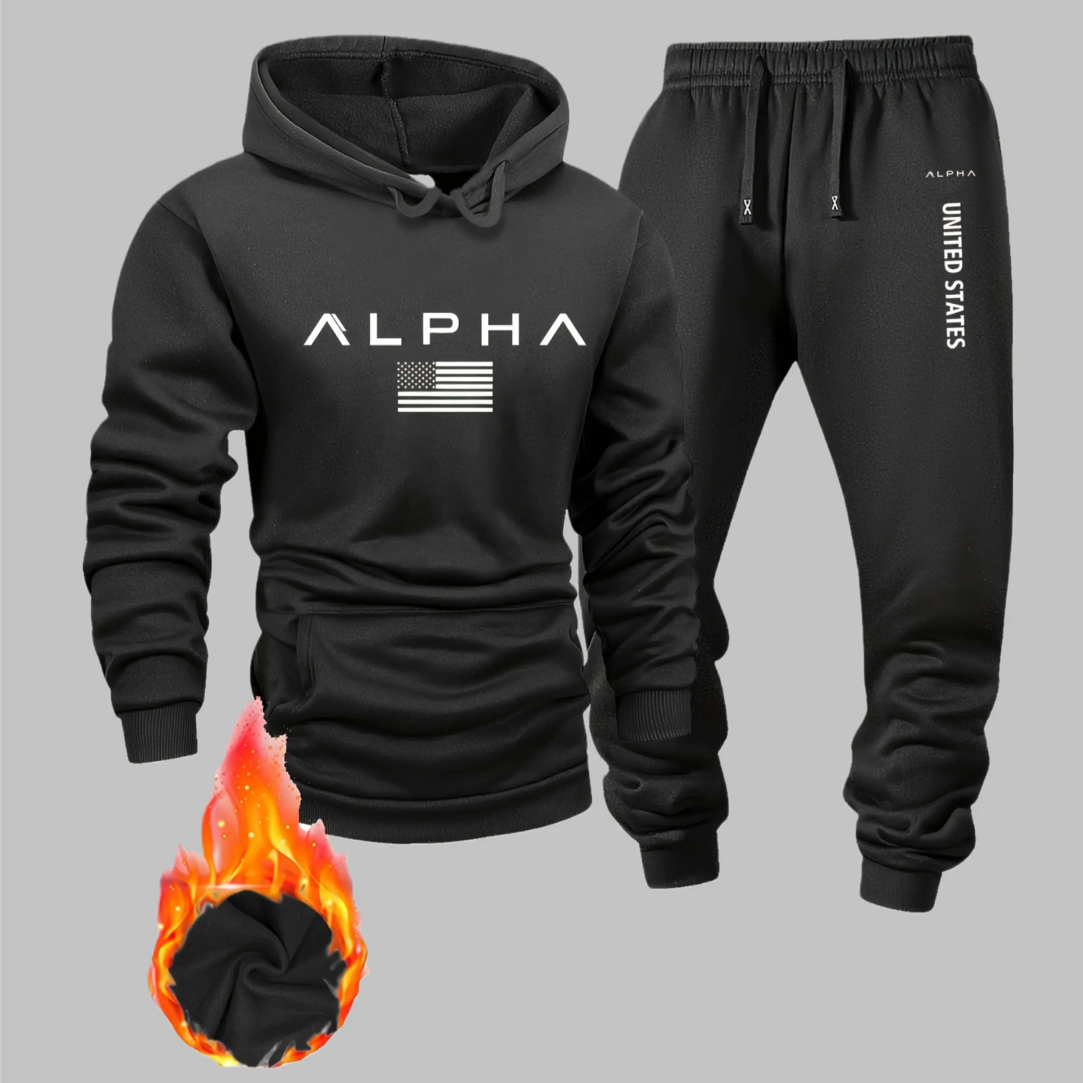 2-Piece Men's Casual Hooded Sweatpants Set Outdoor Sports Outfit Hooded Long Sleeve Sweatshirt Cuffed Sweatpants Set Spring/Autumn Warm Pullover with Drawstring and Kangaroo Pocket Elastic Waist Sweatpants Soft Comfortable Streetwear Trendy All-Weather