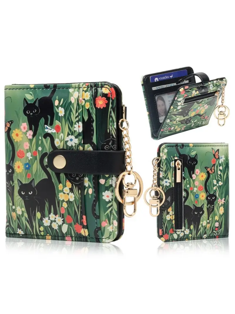 POIUGOYA Slim Wallet for Women,RFID Blocking Bifold Credit Card Holder with Zipper Coin Pocket,ID Window,Keychain