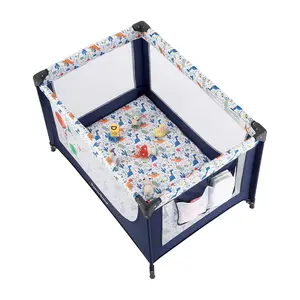 Travel Foldable Portable Bassinet Baby Infant Comfortable Play Yard Crib Cot with Soft Mattress Breathable Mesh Walls, and Carry Bag Blue