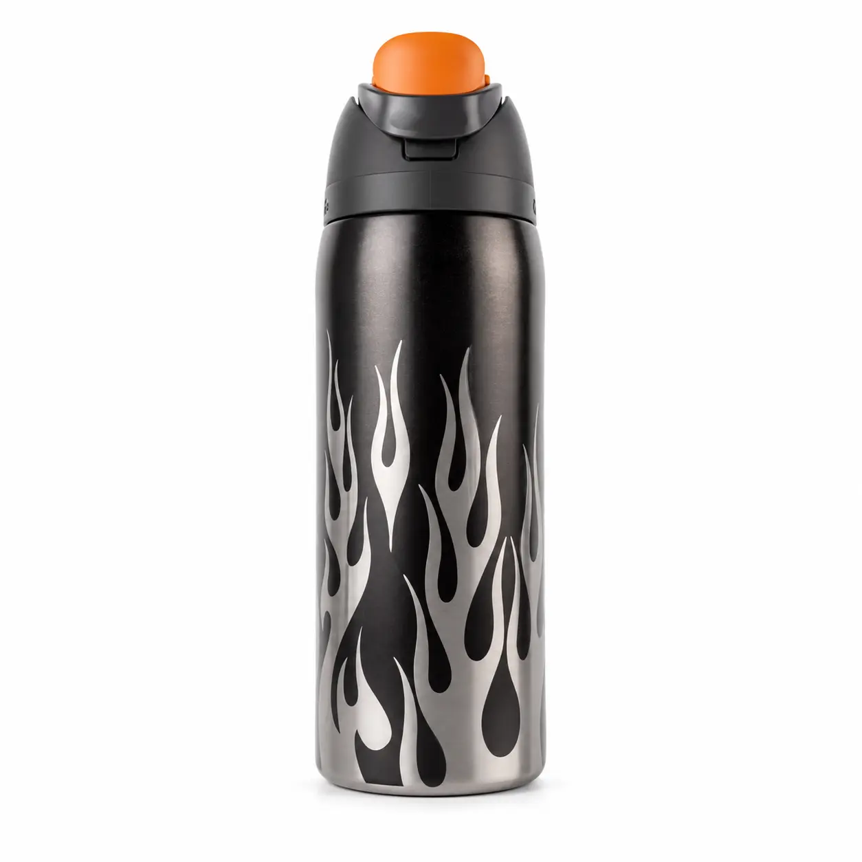 Owala 32oz Black Silver Flame Team Logo FreeSip Reusable Drink Bottle - Vacuum Insulated Stainless Steel Sports Tumbler with Straw Lid, Cold Water Vacuum Flask for Gym, Travel
