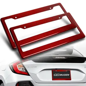 2 X Type-2 Real Red Carbon Fiber License Plate Holder Cover Frame Front + Rear licenseplateframes