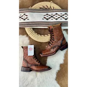Men Botas Doble Lacer / WIDE women- Shedron Leather Tooled Wide Boots