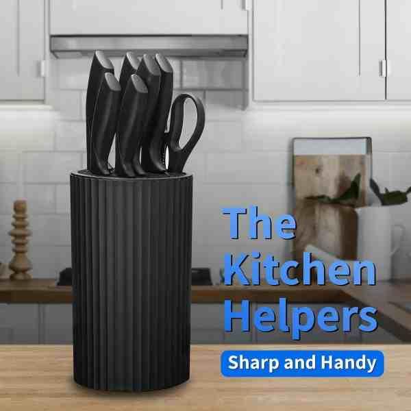 Knife Set, 8-Piece Kitchen Knife Set for Chef, Sharp Knife Set with Universal Knife Block, Anti-Rust Kitchen Knife Block Set, (Black) Stainless Steel Cutting