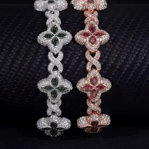 VS1 Moissanite Clover Bracelet - Elegant Floral Design with Multicolor Stones Secure Clasp for Everyday Wear