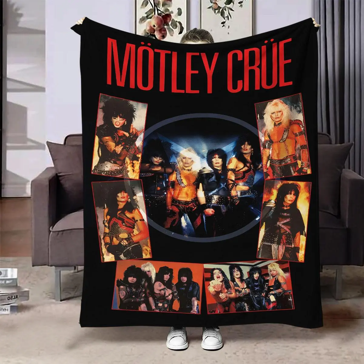 Motley Crue Band Photo Print Flannel Blanket, 1 Count Soft Warm Throw Blanket, Air Conditioning Blanket for Home Bedroom Living Room Sofa, Cozy Chic Blanket, Blankets With Photo