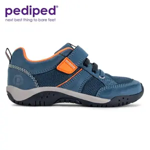 Pediped Justice Flex Navy/Orange Sneakers for Everyday Wear & School - Comfortable & Durable - Approved by the American Podiatric Medical Association
