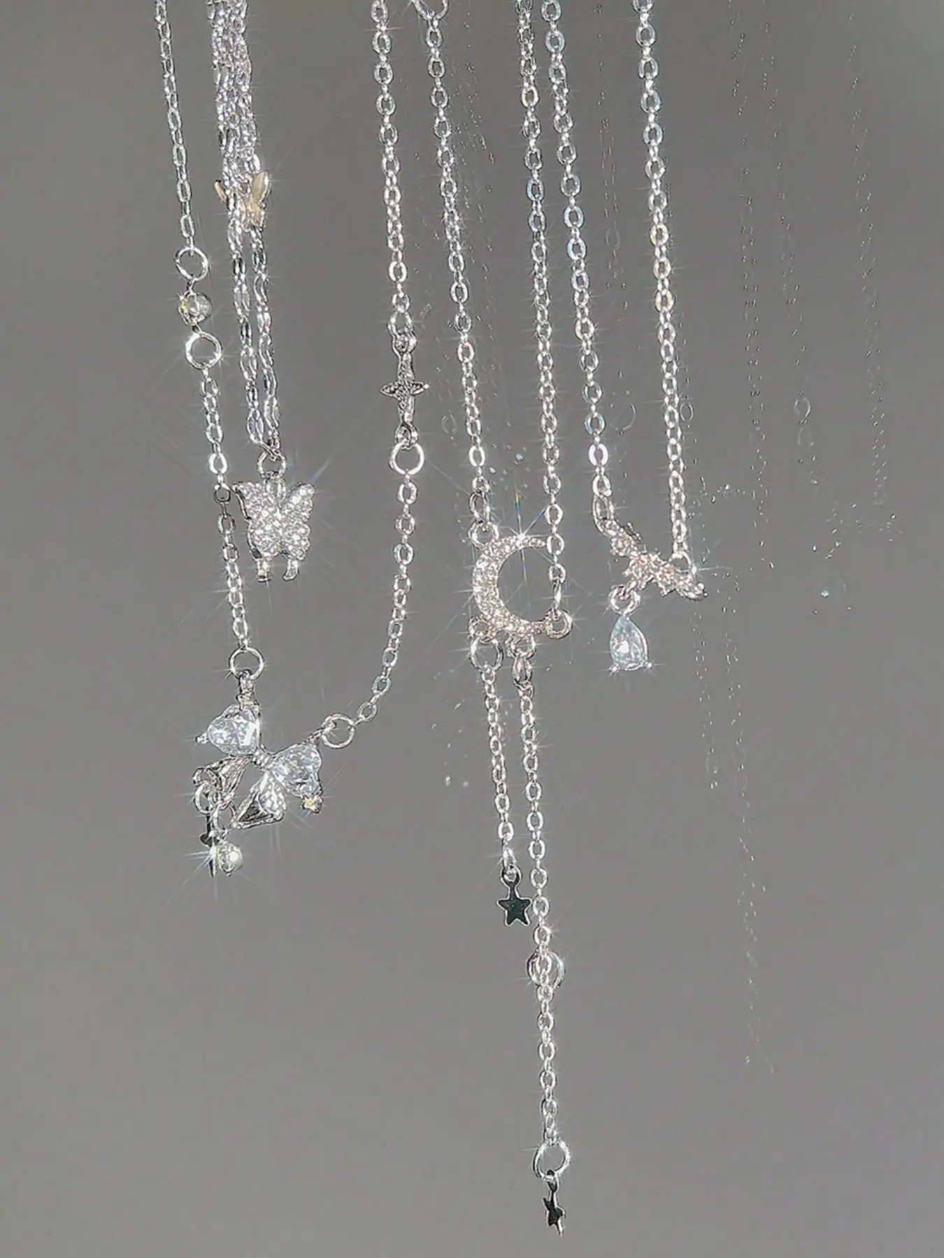 5 Piece Y2K Style Cute Fashion Elegant Vintage Women's Necklace Set, Heart Butterfly Water Drop Bow Star Moon Cross Pendant Multi-Layer Necklace, Layered Necklaces, High End Necklace