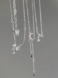 5 Piece Y2K Style Cute Fashion Elegant Vintage Women's Necklace Set, Heart Butterfly Water Drop Bow Star Moon Cross Pendant Multi-Layer Necklace, High End Necklace
