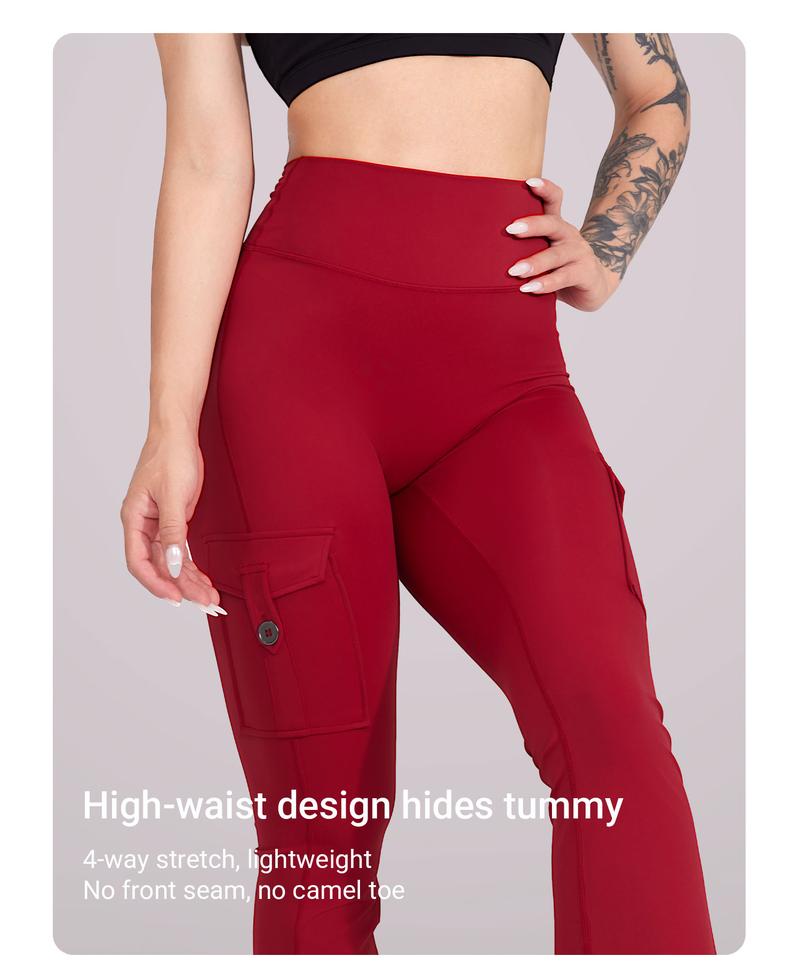 YEOREO CoreFlex Women's Workout Flare Leggings with Pockets Hidden Scrunch High Waisted Cargo Gym Yoga No Front Seam Leggings Flared Joggers Fitness Outfit Camouflage Sports Pants 75% Nylon 25% Spandex