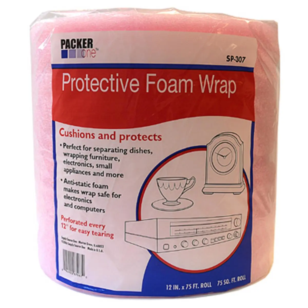 212 MAIN Pink Anti-Static Polyethylene Rectangular Protective Foam Wrap Roll, 12 In. X 75 Ft., Cushions and Protects for Toys & Hobbies, Specialty DIY Supplies, 12" H X 17.5" W X 17.5" L