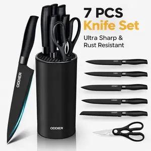 7-Piece Knife Set for Kitchen with Block, Ultra Sharp Stainless Steel, Easy Cutting Meat Bread Vegetables, Home Cooking Essentials