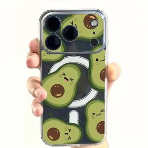 Acrylic Transparent Magnetic Case, Anti-Drop Shockproof Full Screen Avocado Pattern, Fits iPhone 11-17 Pro Max, Perfect Christmas Gift