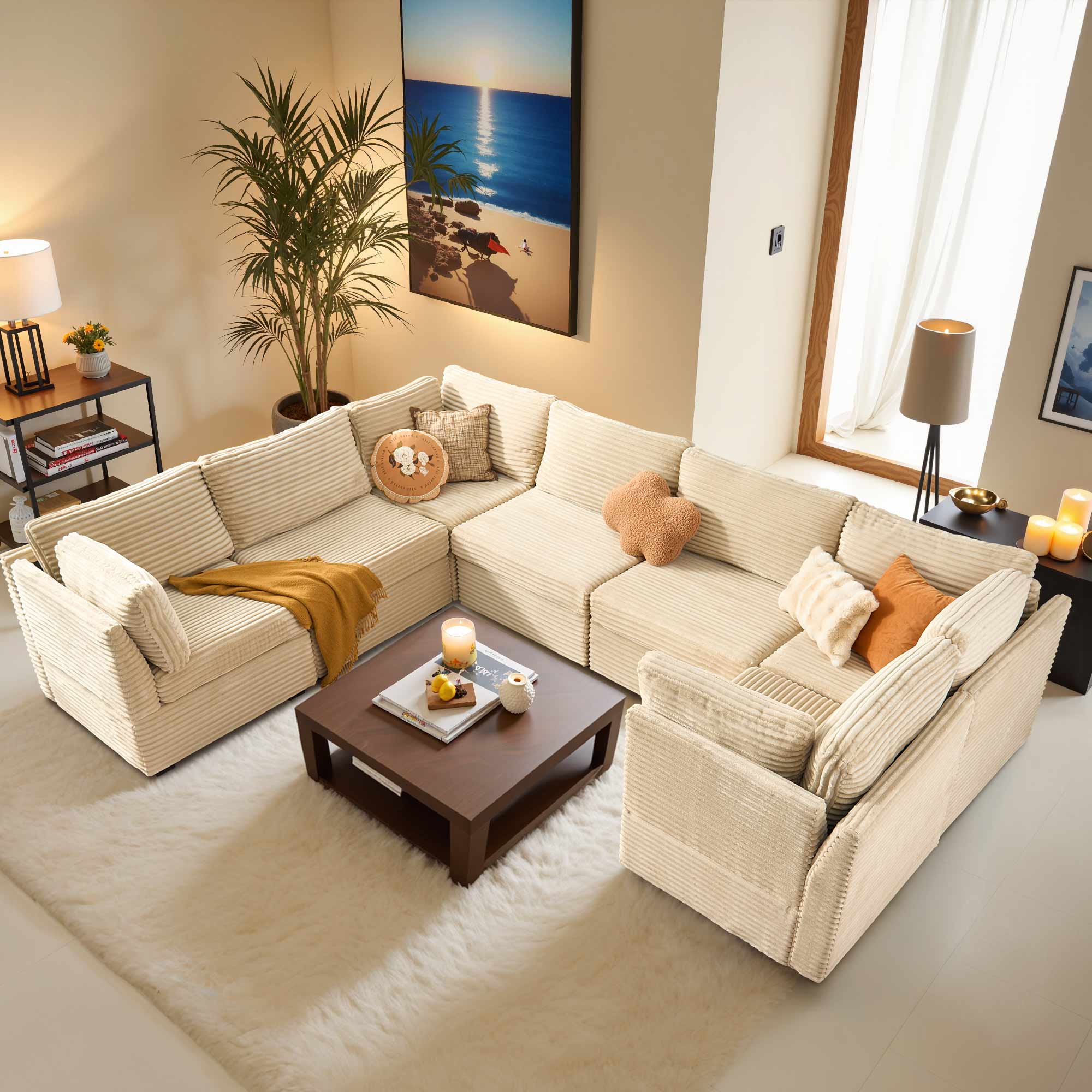 XIZZI 131" U-Shape Modular Sectional Cloud Couch Set with Chaise ‌and Ottoman‌, Upholstered Modular Cloud Sofa for Living Room Apartment - Easy Assembly Required