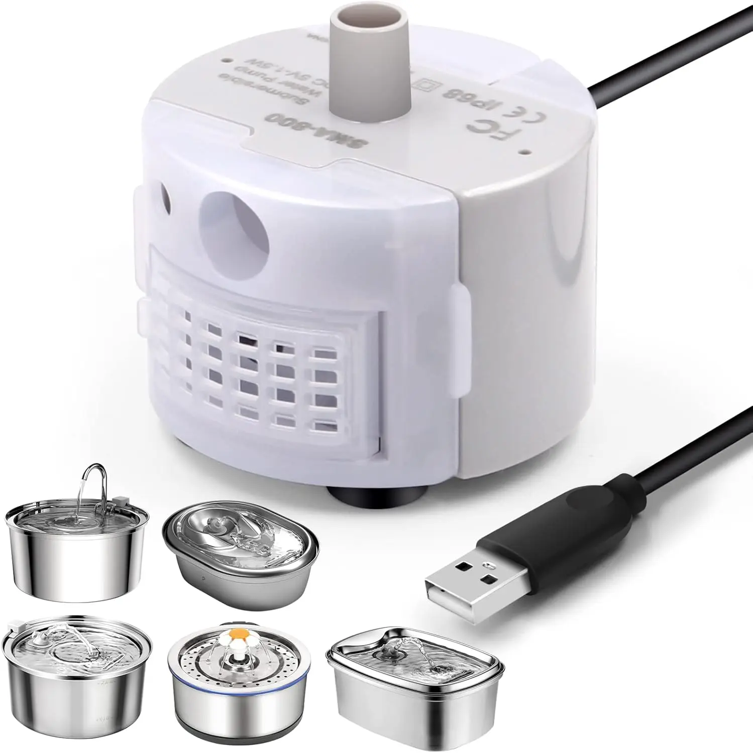 Water Fountain Pump for 3.2L/108oz Stainless Steel  Water Fountain and 67oz/2L Stainless Steel  Fountain,  Pet Fountain Pump, Ultra Quiet  Fountain Pump