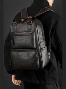 Men's PU Leather Backpack, Fits 15.6-Inch Laptop, Multiple Pockets, Lightweight, Ideal for Travel, Commute, Office, Gifts