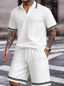 Men's Summer Striped Polo Shirt Shorts Set, Street Style Casual Sportswear, Breathable Comfortable Versatile Commute