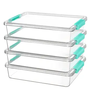 Transparent Stackable Storage Box with Lid, Clear Storage Box, Dust-Proof Clip Design, Durable Pet Material, Space-Saving, Ideal for Office, Home, Toys, Crafts, Plastic Storage Boxes
