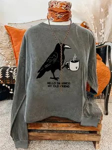 Women's Casual Everyday Fitted Long Sleeve Sweatshirt, Round Neck Western Cowboy Style Top, Halloween Graphic Print, Suitable for All Seasons