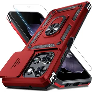 for Moto G 2026/2025 Case,Moto G Play 2026 Case Built in Slide Camera Lens Cover+Screen Protector+Finger Ring Holder Kickstand,Heavy Duty Shockproof Full Body Protective Phone Cover,Red