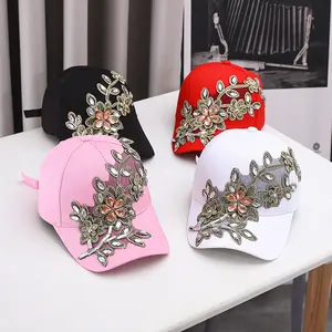 Cross-adult handmade diamond-encrusted baseball cap women's gold silk flower hat fashion light luxury rhinestone sunscreen cap trucker dad texas lightweight one of a kind foam