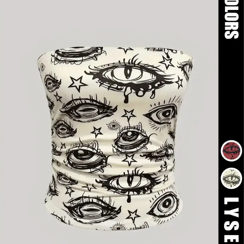 Halloween Fashion Women's Y2K Eye Print Sleeveless Slim Fit Summer Crop Top, Casual No Collar, Plain Surface Unlined, Camisole Tank Tops