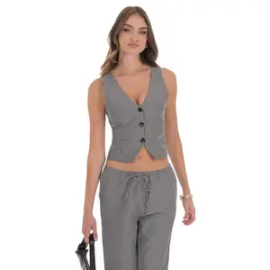 Pinstripe Buttoned Vest in Grey