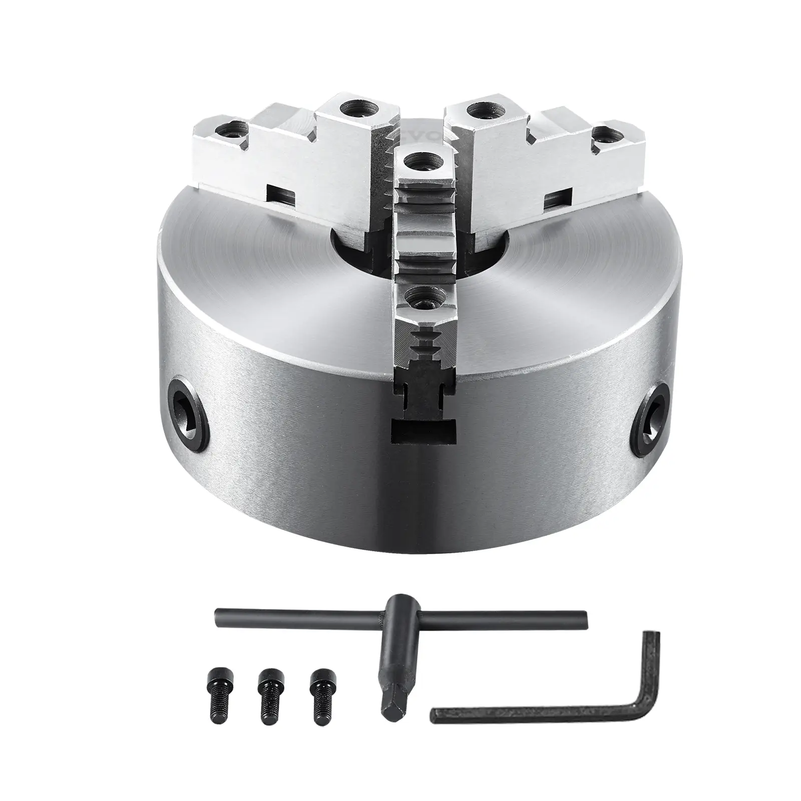 【summerfinds】VEVOR 3-Jaw Lathe Chuck, 10'', Self-Centering Lathe Chuck, 0.24-9.84 in/6-250 mm Clamping Range with T-key Fixing Screws Hexagon Wrench, for Lathe 3D Printer Machining Center Milling Drilling Machine
