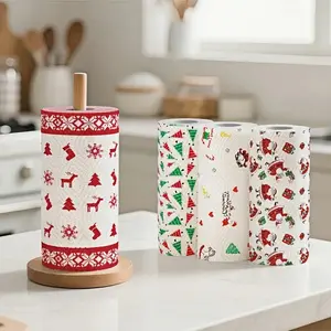 Christmas Kitchen Paper – Thick 3-Layer Disposable Roll, Wet & Dry Dual-Purpose Household Paper Towels, Cleaning Supplies, Random Style, Xmas Home Cleaning, Festive Kitchen Paper, Christmas Gift Idea, High-Quality Absorbent Tissue, Holiday Decor Paper