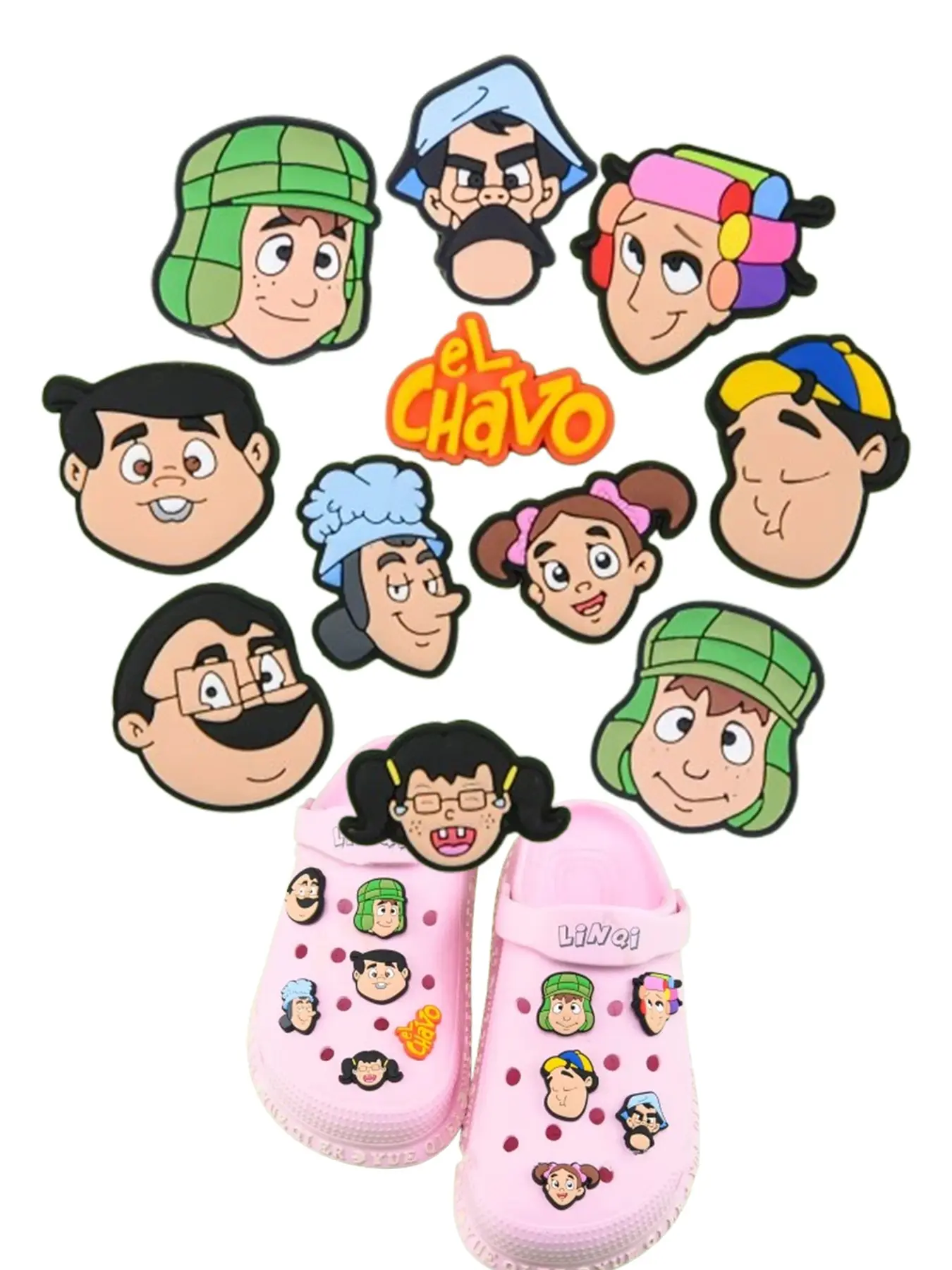 El Chavo Shoe Charms Set, Bling Shoe Charms, Shoe Decoration Charms, Shoe Embellishment Set, Cartoon Pattern Design, High-Quality Casual Footwear Accessories, Perfect Christmas Gift Idea