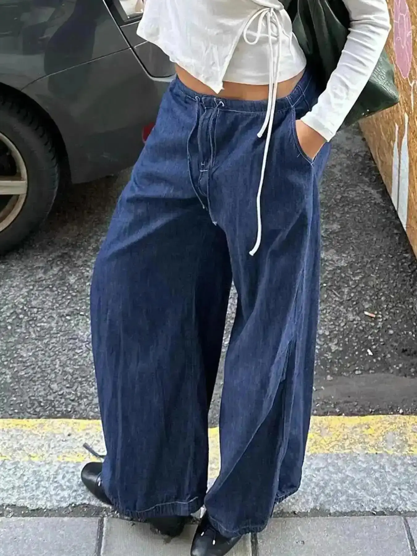 Stretchy Yoga Leggings, Y2K Vintage Straight Leg Pants, Casual Comfy Loose, Streetwear Drawstring Waistband, Autumn Winter Fashion, Versatile Basic Long Trousers, 2000s Vibe, Bottoms Style, Modern, Chic, On The Go