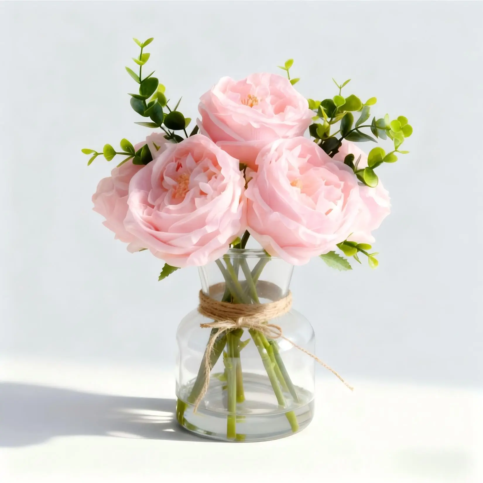 Artificial Pink Roses in Vase, Lifelike Faux Flowers Arrangement with Artificial Water, 13×10 Fake Flowers in Vase for Dining Table Centerpiece, Home & Restaurant Decor, Pink/White/Purple