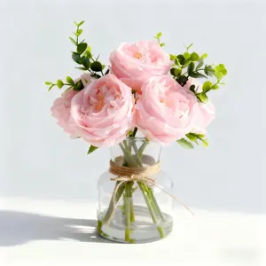 Artificial Pink Roses in Vase, Lifelike Faux Flowers Arrangement with Artificial Water, 13×10 Fake Flowers in Vase for Dining Table Centerpiece, Home & Restaurant Decor, Pink/White/Purple
