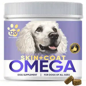 Skin & Coat Omega Dog-120 Count Fish Oil for Shiny Coat and Less Shedding, Vitamins A/E/C for All Breeds