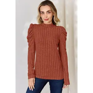 Basic Bae Full Size Ribbed Mock Neck Puff Sleeve T-Shirt