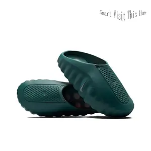 Comfortable Footwear for Errands & Outdoor, Perforated Foam Clogs with Wave-Shape Sole, Deep Green Slip-On Mules for Streetwear & Everyday