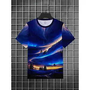 Men's Casual Sporty 3D Printed Graphic T-Shirt - Vibrant Street Style Design, Breathable Crew Neck Regular Fit, Machine Washable Summer Casual Top, Cool Gift, Artistic Fashion, Everyday Comfortable Fabric Crew Neck Tee for Men