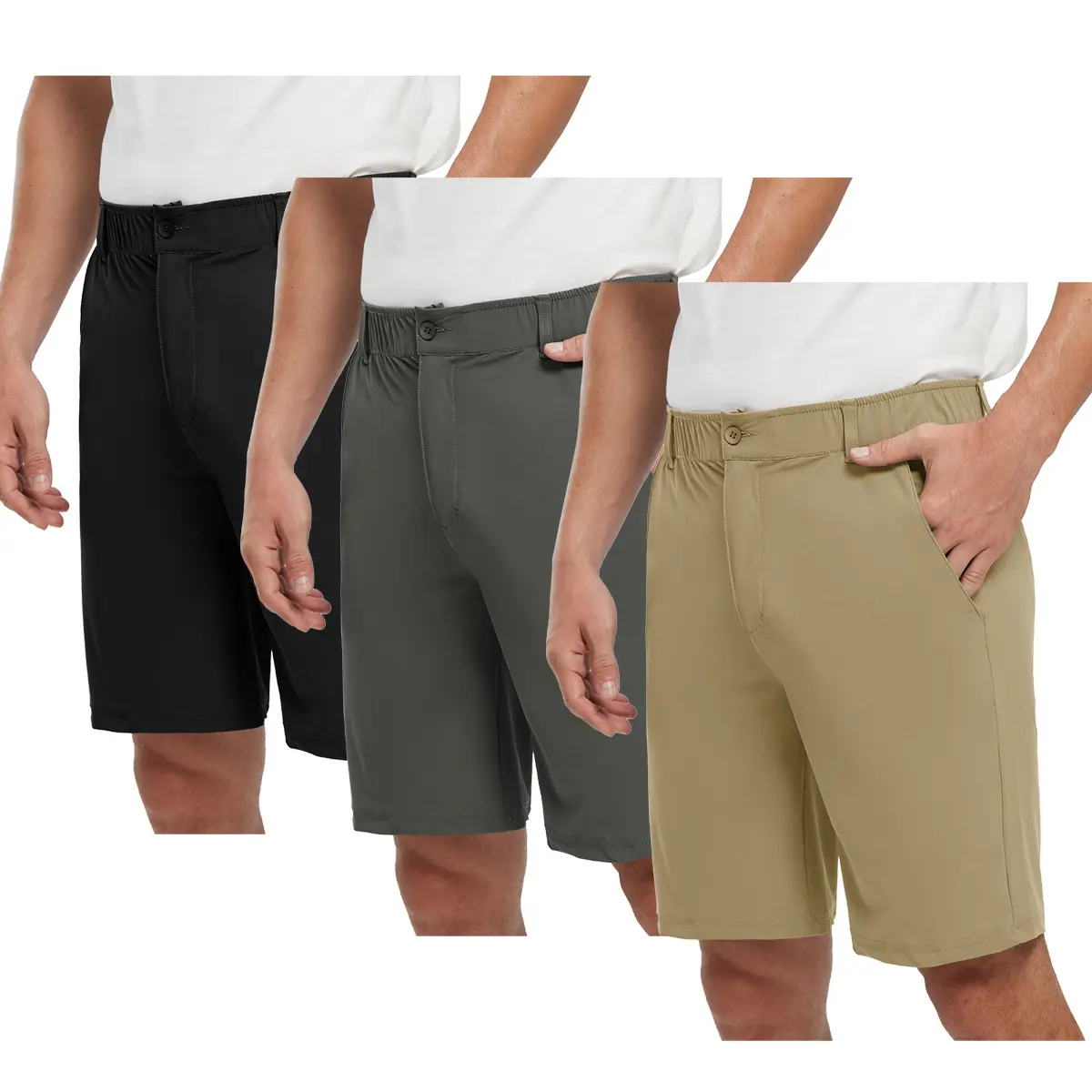 2/3 PACK GOPUNE Men's 9" Quick Dry Short Stretch Work Shorts Casual bottom Outdoor Golf Shorts with 5 Pockets