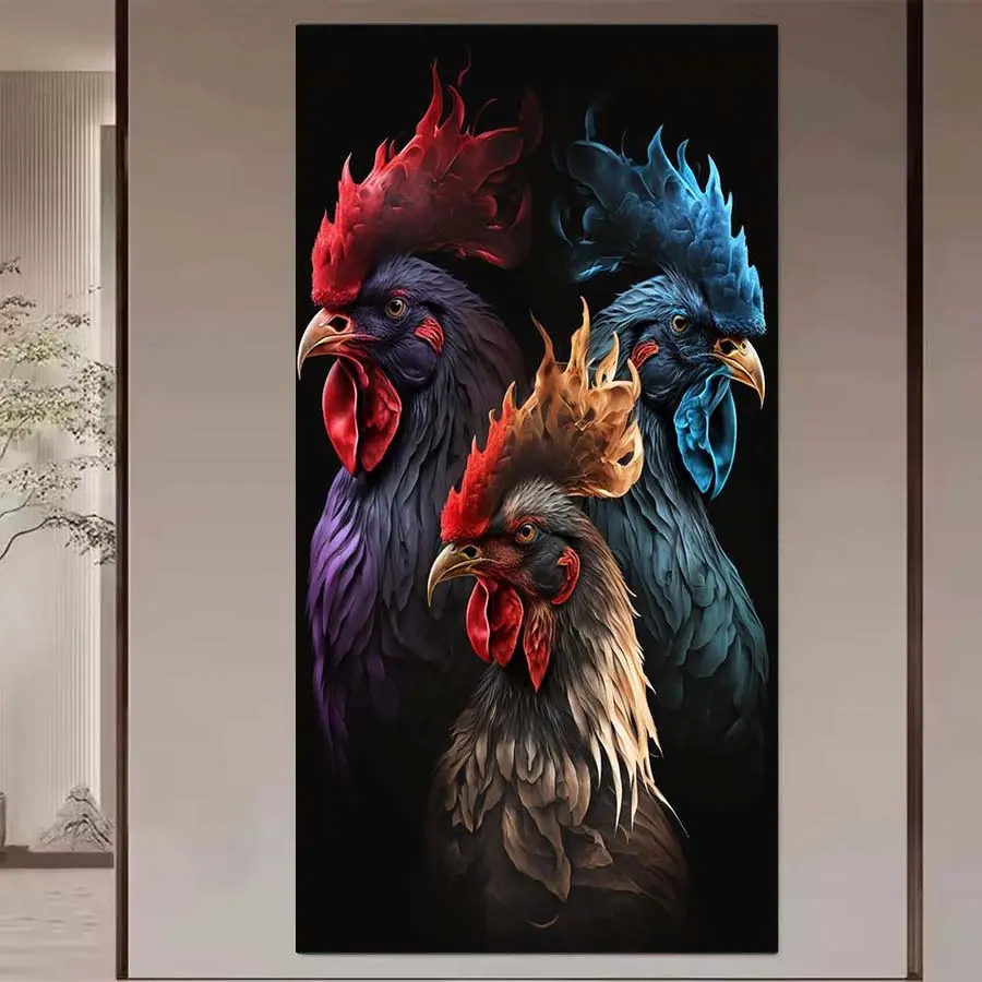 1 set of DIY diamond painting kit, 5D diamond art set, DIY decoration of three roosters. Mosaic, diamond art, DIY art home decor. Wall Art Painting Handicraft