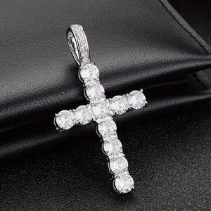 5.5 Carat Moissanite Cross Pendant Necklace, 11 Pieces 5 mm D Color Moissanite, 3 mm × 23.62 Inch Twisted Chain, 925 Sterling Silver Necklace for Women Girlfriend Birthday Anniversary Jewelry Gift