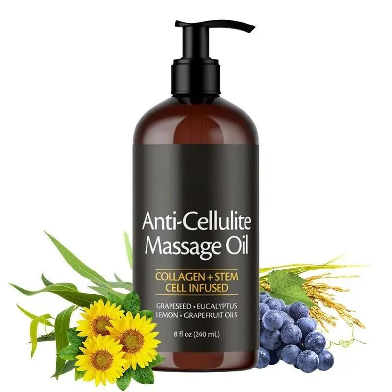 Anti-Cellulite Massage Oil with Collagen & Plant Stem Cell, Nourishing & Firming Daily Body Oil for Thighs and Hips, Golden Vanilla Scent, 8 fl oz, Blend, Beauty Massage Oils