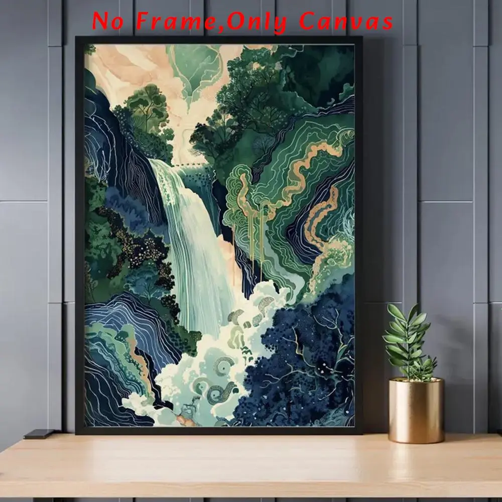 Waterfall Pattern Unframed Painting, Landscape Wall Art, Wall Art Decoration, Wall Decor for Home Living Room Bedroom, Home Decor, Room Decor, Ornaments, Modern Art Design