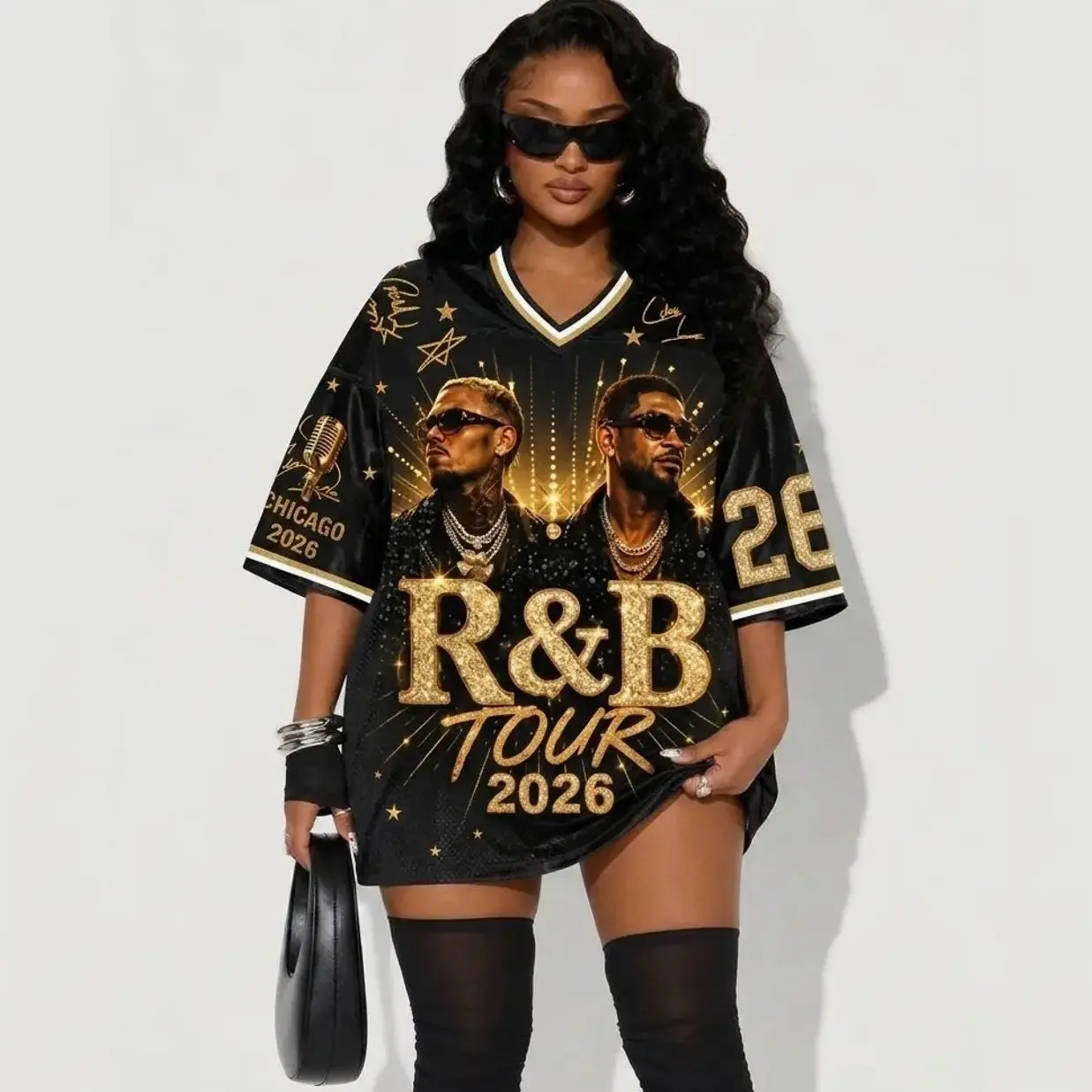 R&B Tour 2026 Black Gold Jersey — Glitter & Bling Edition - Sleeveless Vintage Sports Shirt, Music Lover Gift, Concert Outfit