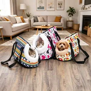 Washable Portable Cat Handbag - Multi-colored Zipper Pet Shoulder Tote Bag, suitable for small to medium-sized cats, detachable design, perfect for walks.