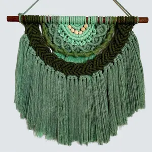 Green ombré half mandala macrame wall hanging