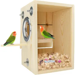 Bird Nest Box Parakeet Breeding Nest Box Bird Nest House Wooden  Transparent Breeding Box for Finch Lovebirds Cockatiel Budgie Conure Parrot