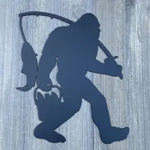 Bigfoot Gone Fishing - Sasquatch Angler: Metal Sign with Fishing Bigfoot - Metal Sign Cutout