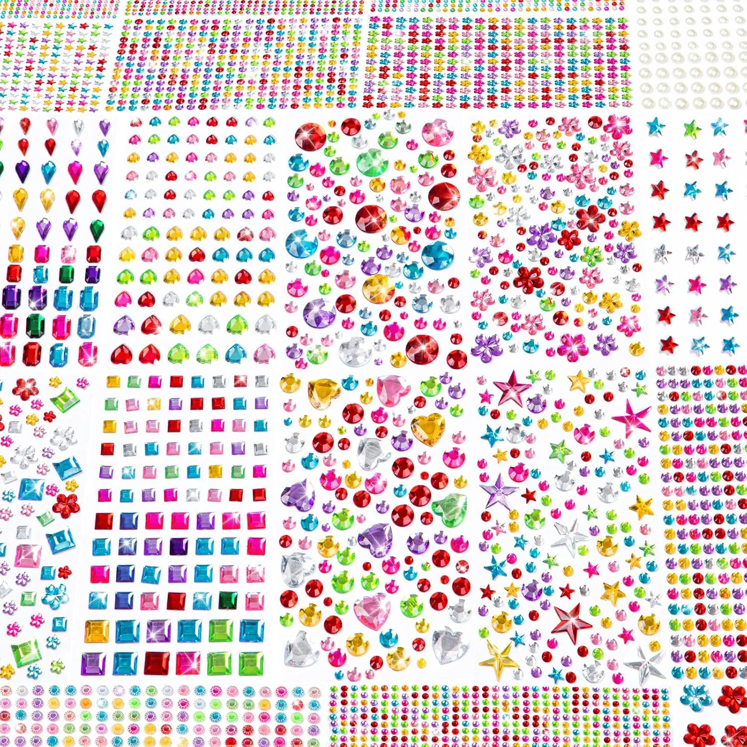 6124Pcs Gem Stickers-Self-Adhesive Face Jewelry Stickers, Acrylic Gems DIY Crafts, Sparkling Heart-Shaped Rhinestone for Kids, for Party & Holiday Supplies