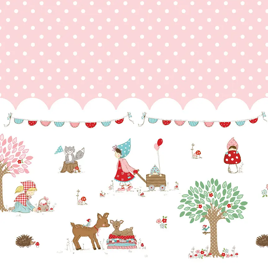 Fabric Riley Blake Pink Border Print Whimsical Woodland by the Quarter Yard C17648-PINK