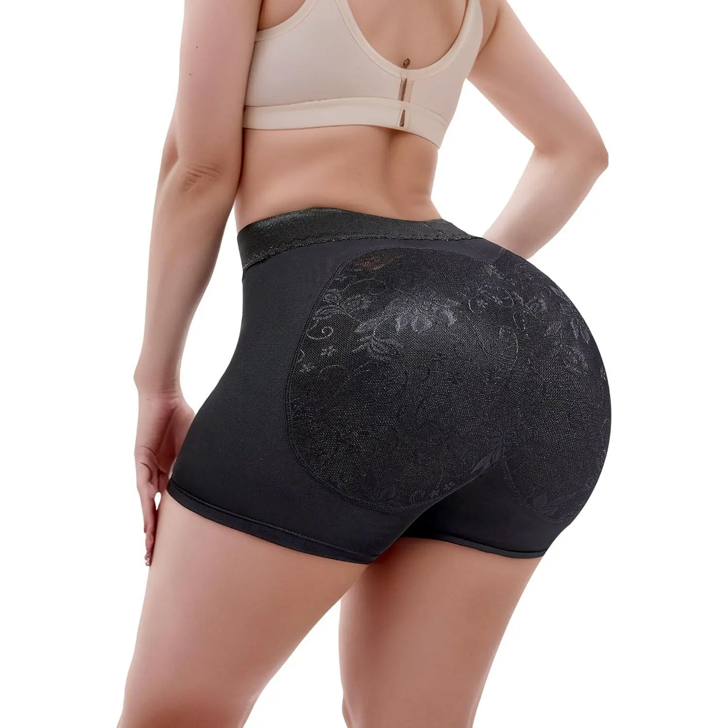 Women's Padded Butt Lifter Panties - Seamless Sculpt Shortie Body Shapewear with Cross-Elastic Mesh and Tummy Control, Body Shapewear Bottoms