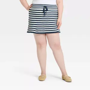 Women's Sweater Mini A-Line Skirt - Universal Thread Navy Blue Striped XXL